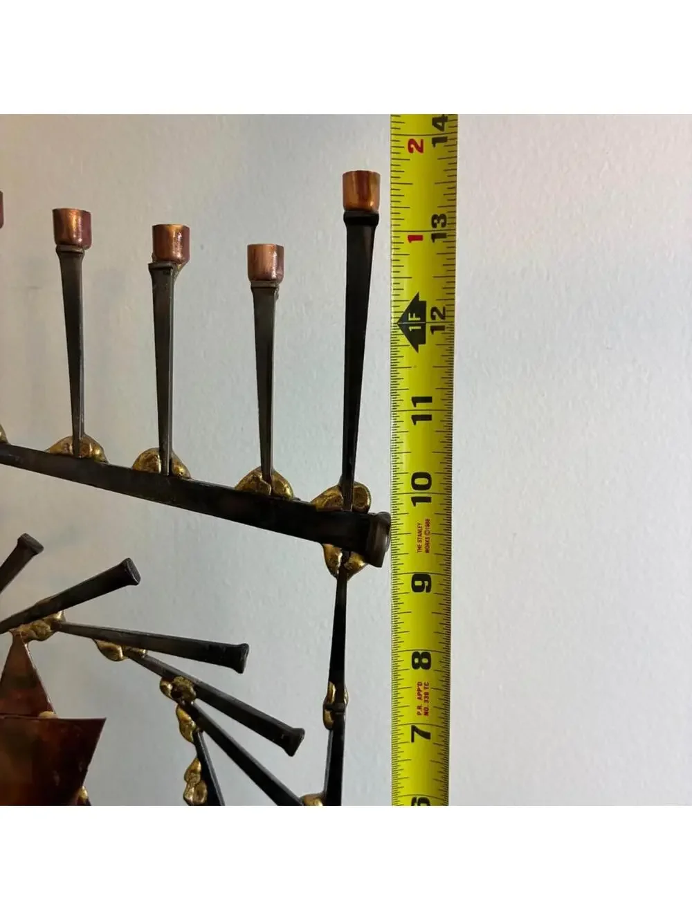 Vintage Brutalist Welded Metal Menorah Star Of David Judaica Candle Holder